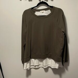 Olive green sweatshirt with built in dress shirt details size large.